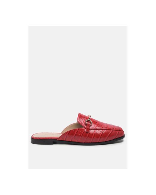 LONDON RAG Red Begonia Buckled Faux Leather Mules