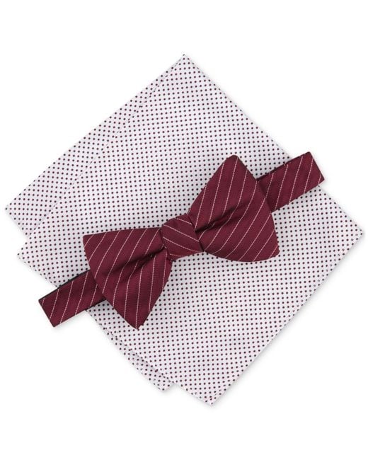 Alfani Red Ozark Stripe Bow Tie & Dot Pocket Square Set for men