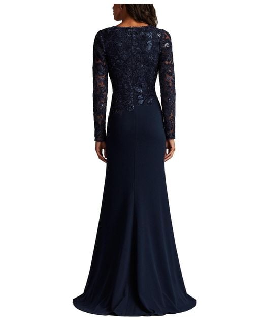 Tadashi Shoji Blue Forena Embroidered Crepe Gown