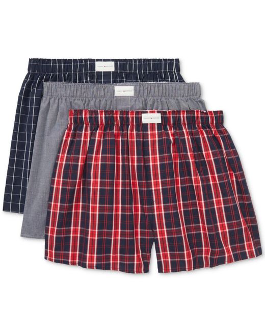 Tommy Hilfiger Red 3-pk. Classic Printed Cotton Poplin Boxers for men