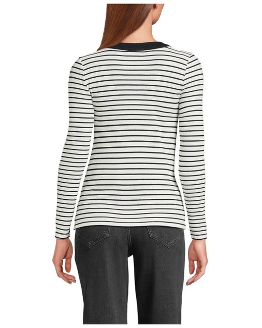 Lands' End Gray Drapey Rib Fitted Long Sleeve Henley T-shirt