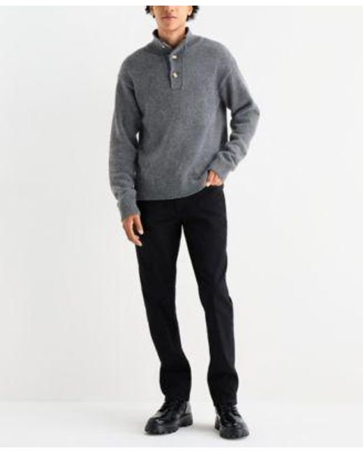 Lucky Brand Gray Quarter Button Mock Neck Sweater Paired With 410 Athletic Slim Fit Jeans for men