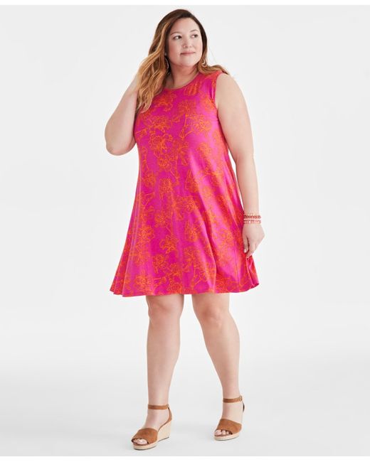 Style & Co. Pink Plus Size Printed Sleeveless Flip Flop Dress