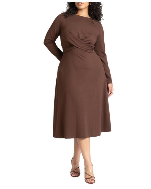 Eloquii Brown Plus Size Ponte Twist Detail Dress