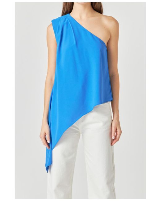 Endless Rose Blue One Shoulder Waterfall Top