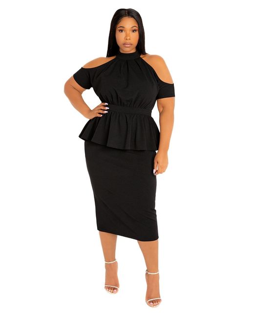 Buxom Couture Plus Size Cut-out Shoulder Peplum Midi Dress in Black | Lyst