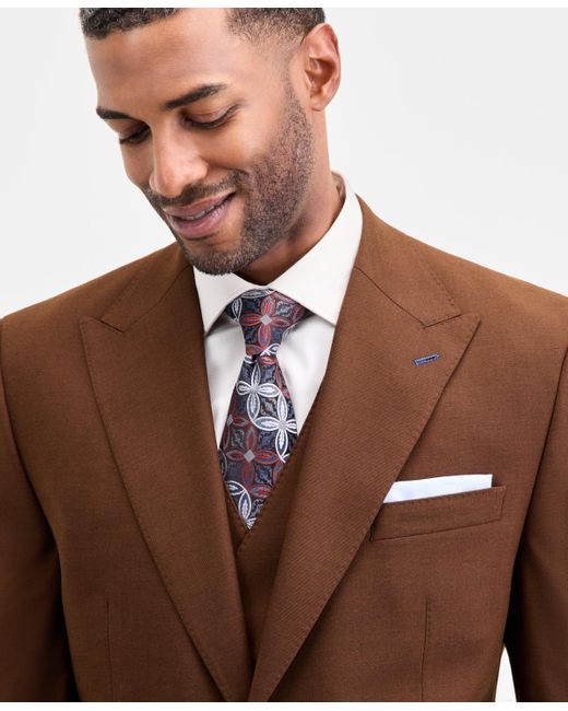 Tayion Collection Brown Classic-fit Solid Suit Separate Jacket for men