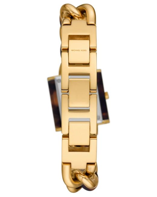 Michael Kors Metallic Mk Chain Lock Three-hand Tortoise And Gold-tone Stainless Steel Watch 25mm