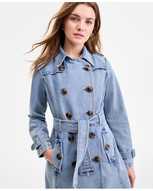 Steve Madden Blue Double-breasted Trench Coat