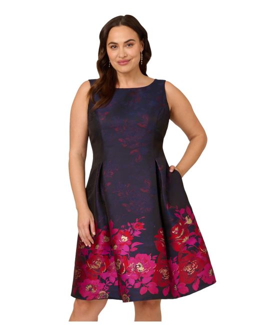 Adrianna Papell Red Plus Size Jacquard Fit & Flare Dress