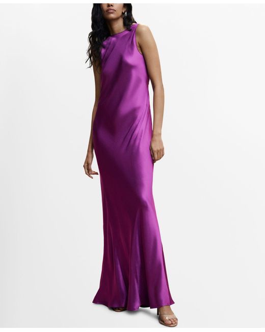 Mango Purple Open-back Satin-effect Dress