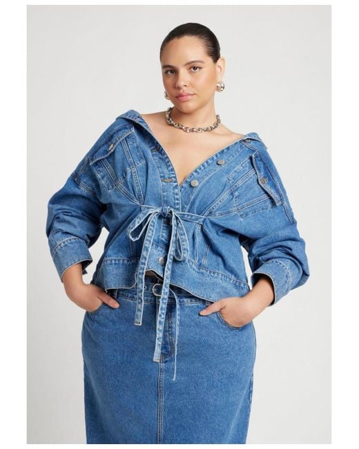 Eloquii Blue Plus Size Denim Jacket With Cinched Waist