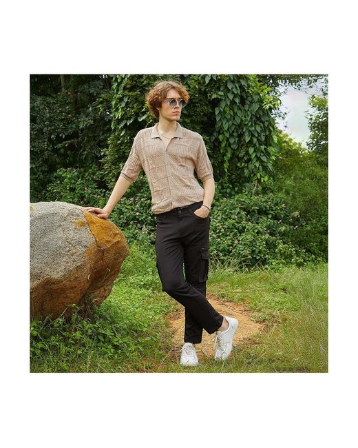 Campus Sutra Natural Patch-knit Shirt for men