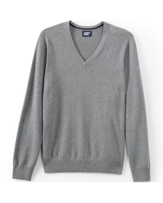 Lands' End Gray School Uniform Cotton Modal Vneck Pullover Sweater