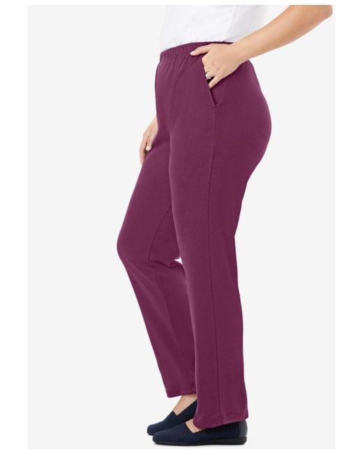 Woman Within Purple Tall 7-day Knit Straight Leg Pant
