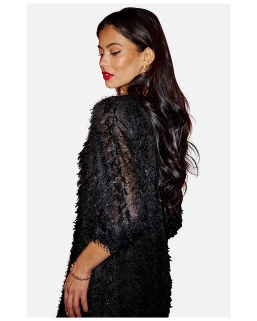 Yumi' Women's Black Hanging Sequin Tunic Dress