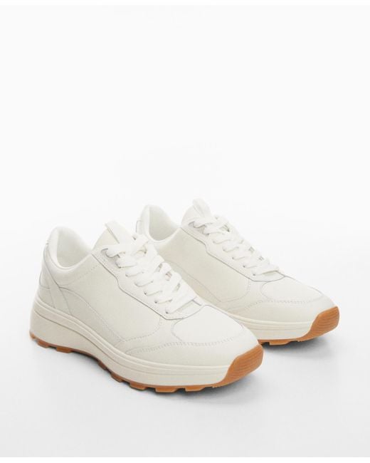 Mango White Lace-up Leather Sneakers