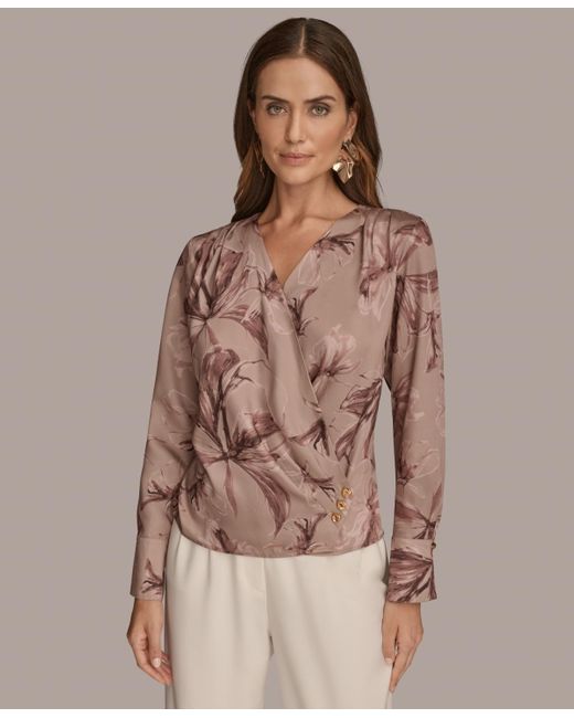 Donna Karan Brown Long Sleeve Printed Top