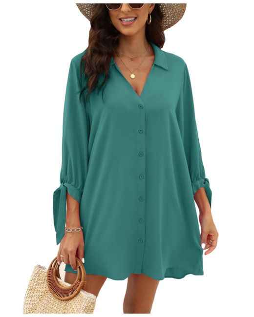 CUPSHE Green V-neck Button Front Cover-up Dress