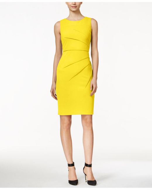 Calvin Klein Yellow Sleeveless Sunburst Sheath Dress