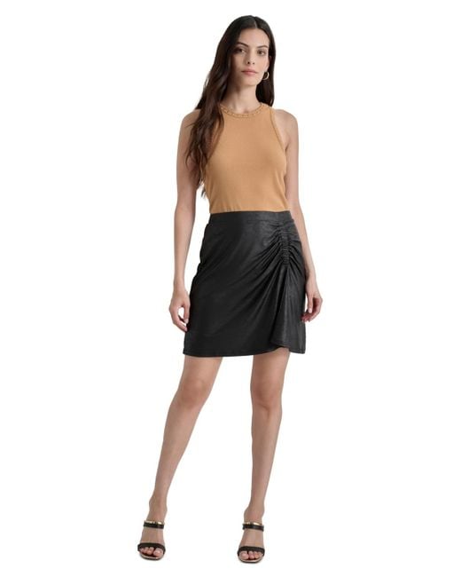 DKNY Black Ruched Polyester Mini Skirt