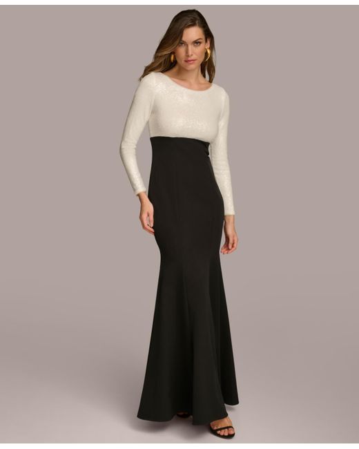 Donna Karan White Donna Karan Long-sleeve Sequin Top Gown