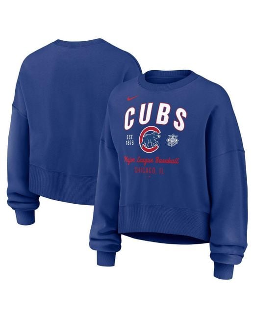 Nike Blue Royal Chicago Cubs Oversized Long Sleeve Cropped Pullover Sweatshirt