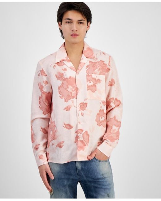 INC International Concepts Red Linen Floral Shirt for men