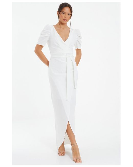 Quiz White Puff Sleeve Maxi Dress
