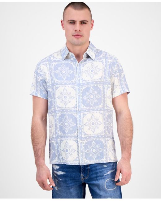 Guess White Mosley Short Sleeve Tile Print Button-front Shirt for men