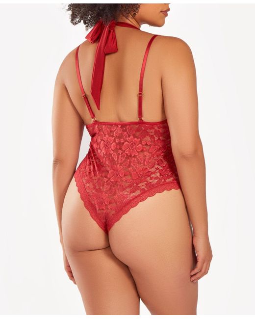 iCollection Red Plus Size 1 Piece Underwire Stretch Lace Lingerie Bodysuit