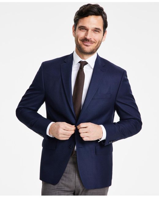 Michael Kors Blue Classic-fit Houndstooth Sport Coat for men