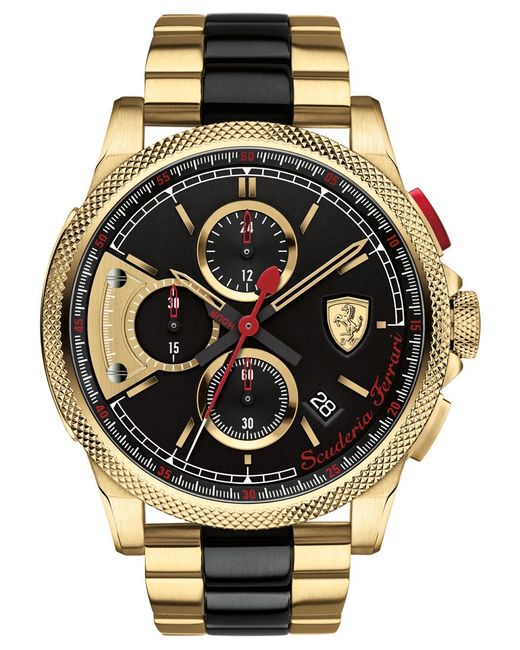 Ferrari Scuderia Men's Chronograph Formula Italia S Gold-tone And Black Ion-plated Stainless Steel Bracelet Watch 46mm 0830316 for men