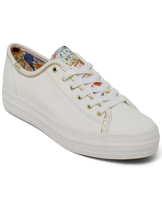 Keds White X Rifle Paper Co Triple Kick Colette Jacquard Lace Up Platform Casual Sneakers From Finish Line