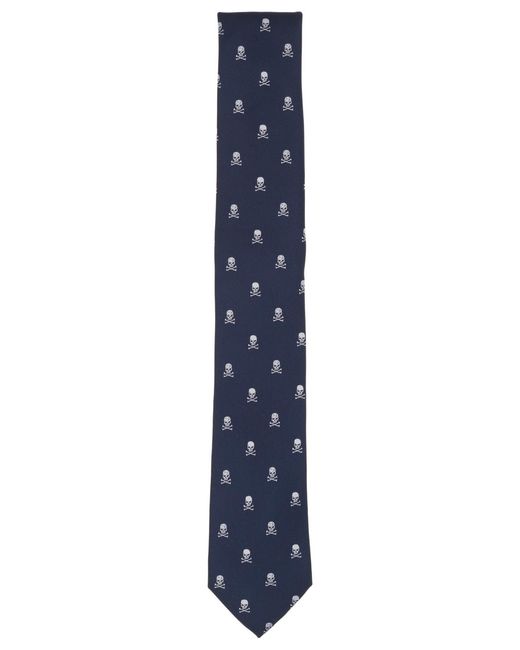 BarIII Blue Cross-bone Solid Skinny Tie for men
