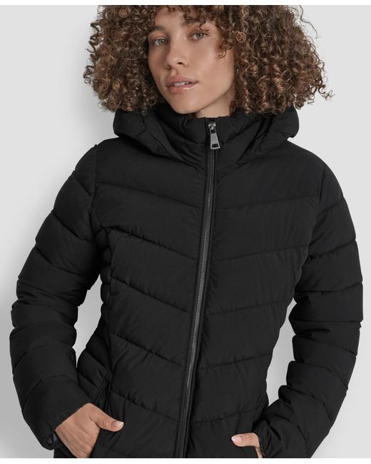 DKNY Black Chevron-quilted Full-zip Puffer Jacket