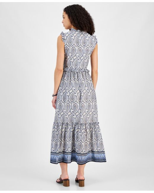 Tommy Hilfiger Blue Printed Cotton Sleeveless Midi Dress