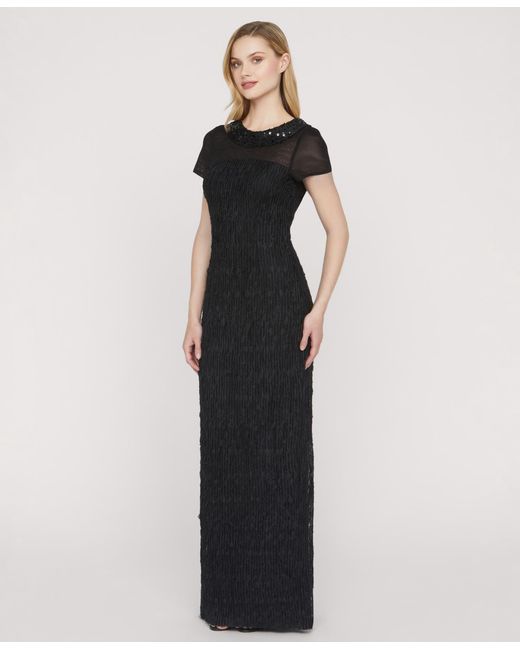 JS Collections Black Inaya Column Collared Gown