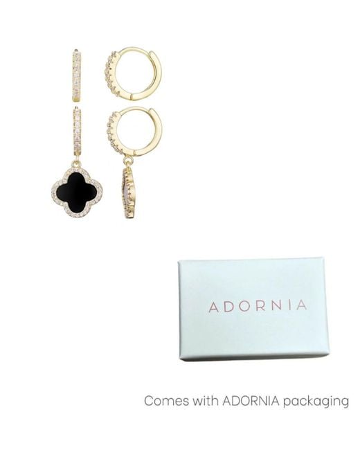 Adornia White Gold Cubic Zirconia Halo Clover huggie Set