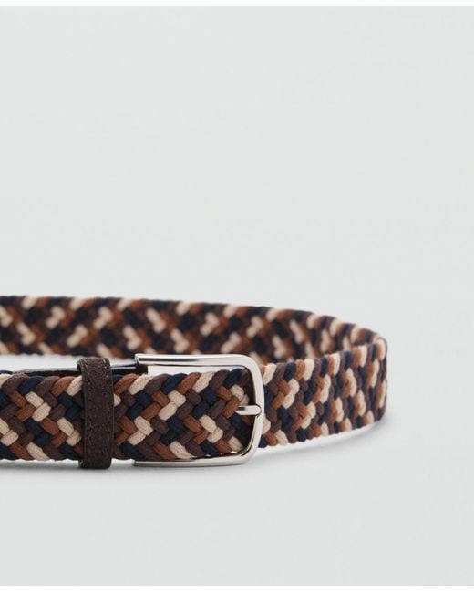 Mango White Braided Elastic Colored Belt for men