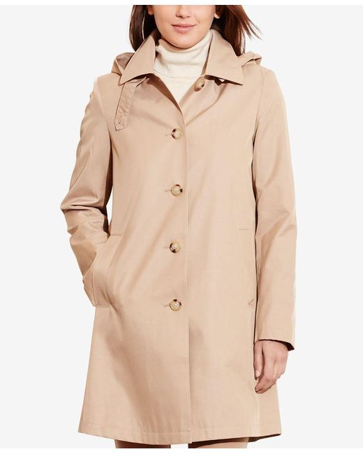 Lauren by Ralph Lauren Hooded Single-breasted A-line Raincoat, Only At  Macy's in Natural | Lyst