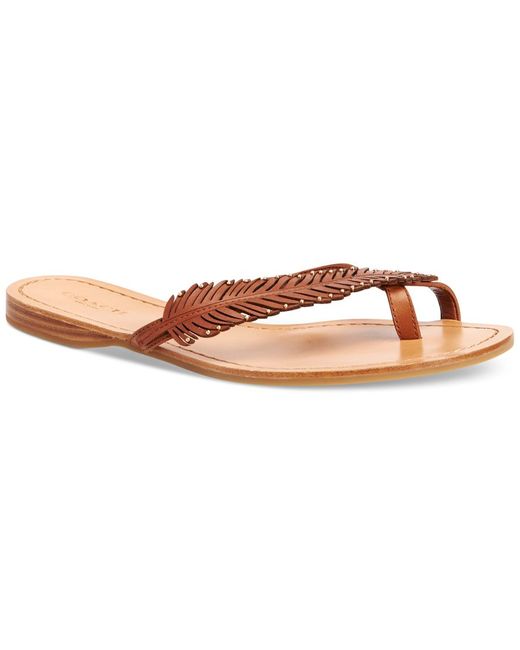 COACH Brown Deni Feather Embellished Flat Sandals