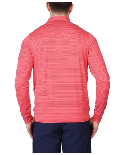 Tailorbyrd Red Yarn Dye Stripe Performance Quarter Zip for men