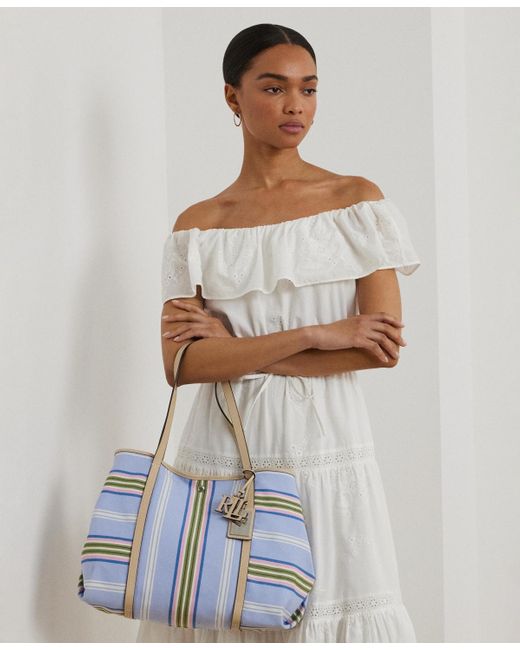 Ralph Lauren Striped Twill Extra-large Emerie Tote in Blue