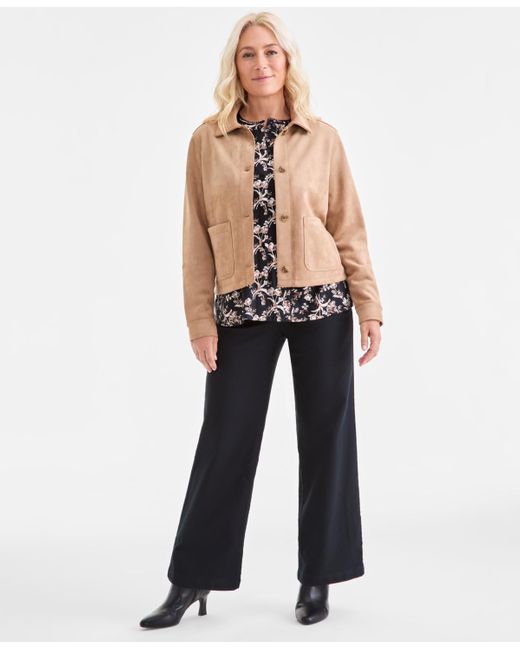 Style & Co. Natural Faux-suede Button-front Jacket