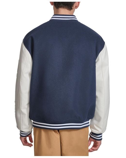 Champion Men's Blue Colorblocked Mixed-media Varsity Jacket