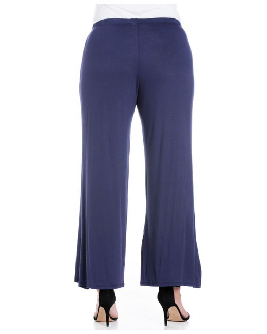 24seven Comfort Apparel Blue Plus Size Elastic Waist Flared Leg Palazzo Pants
