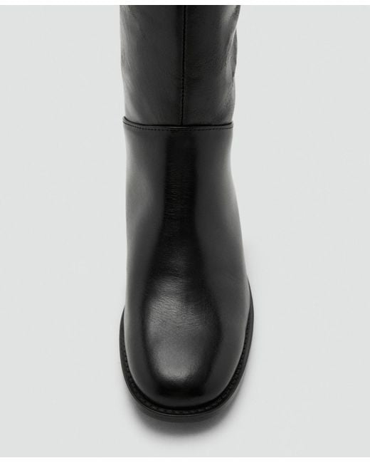 Mango Black Leather High Boots