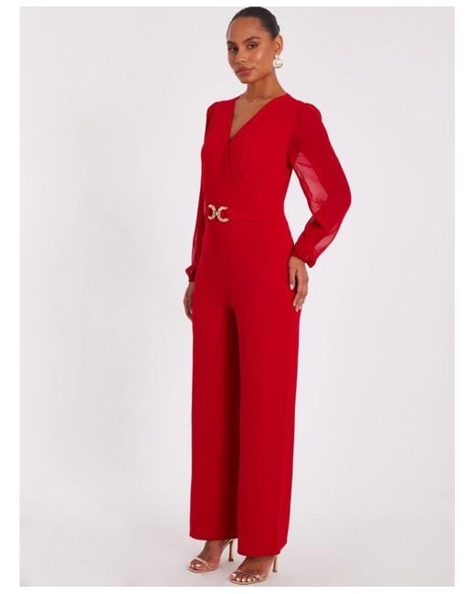 Quiz Red Black Chiffon Buckle Palazzo Jumpsuit