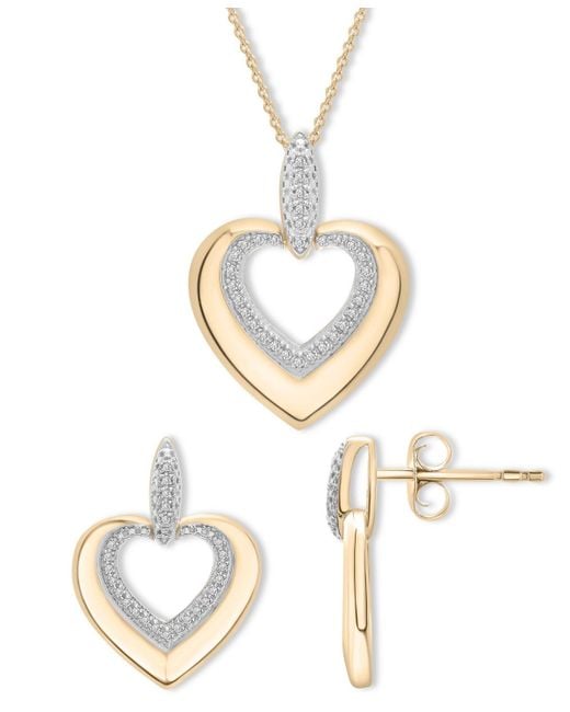 Macy's Metallic 2-pc. Set Diamond Heart Pendant Necklace & Matching Drop Earrings (1/5 Ct. T.w.